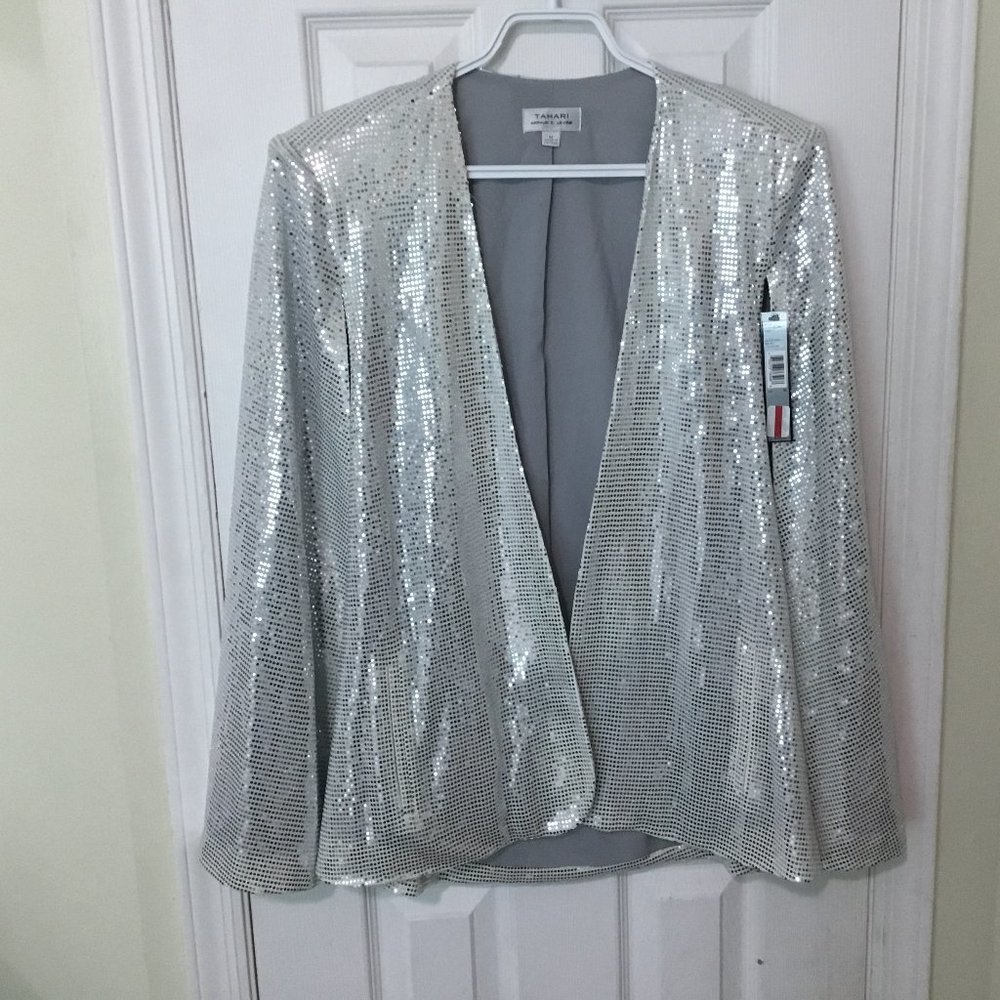 NWT Tahari ASL Women Metallic Sequined Cape Blazer - Picture 4 of 4